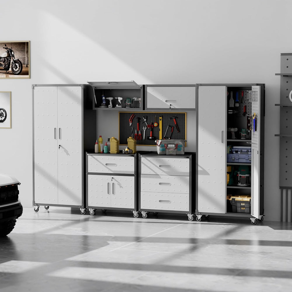 6-Piece Garage Storage Cabinets System Heavy Duty Workshop Set Includes Wall-...