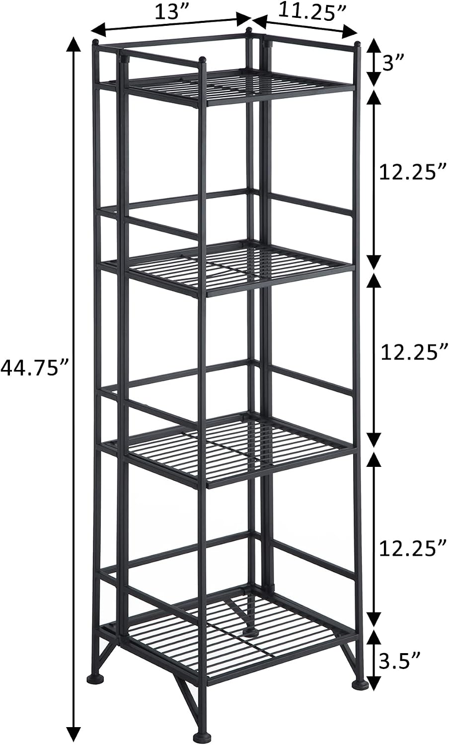 Convenience Concepts Xtra Storage 4 Tier Folding Metal Shelf, Black