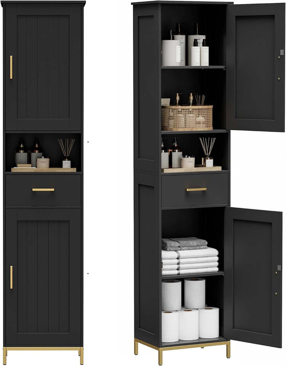 67" H Bathroom Storage Cabinet, Tall Bathroom Cabinet, Black