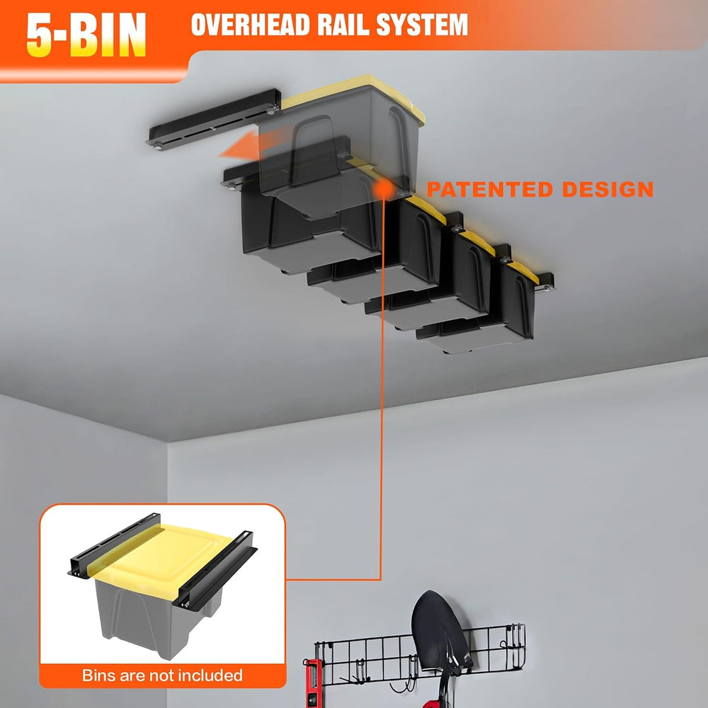 TORACK Garage Ceiling Bin Storage Rack, Overhead Tote Storage Rails