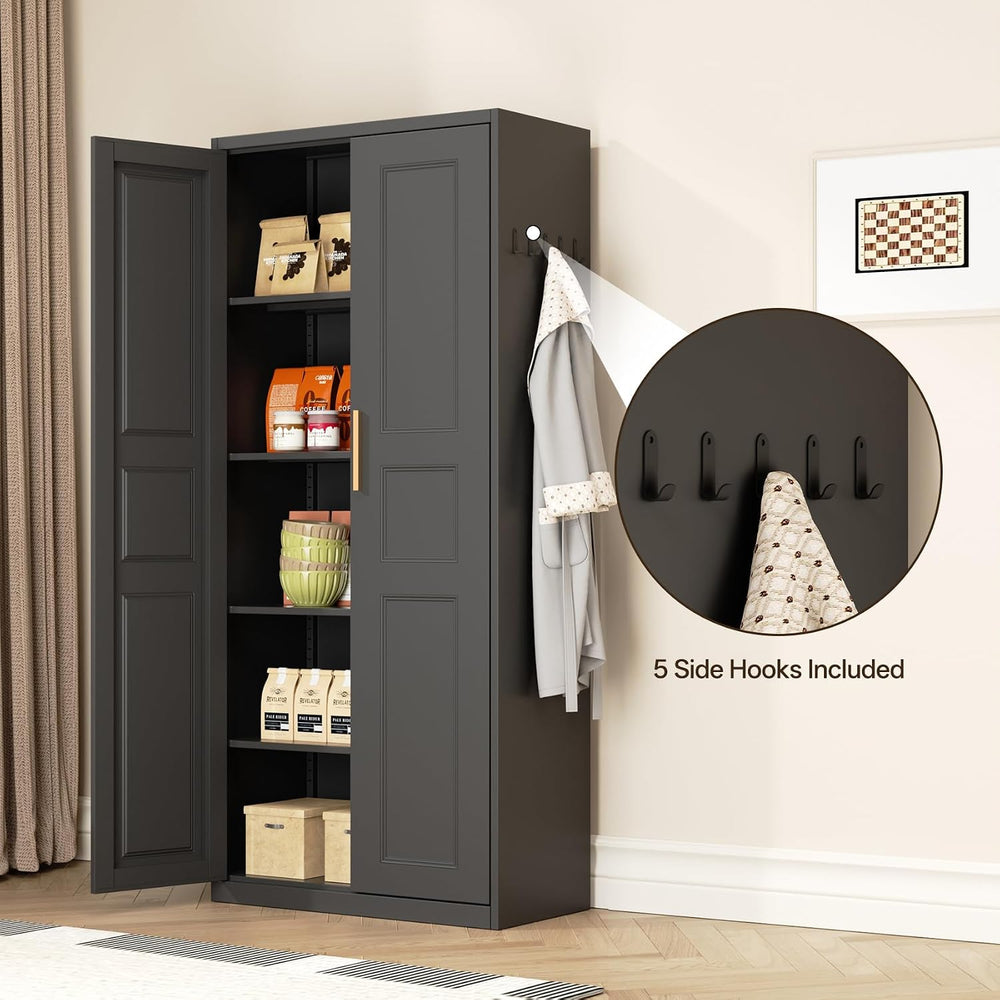 71" Metal Pantry Cabinet, Black Pantry Storage Cabinet with Doors and 4 ...