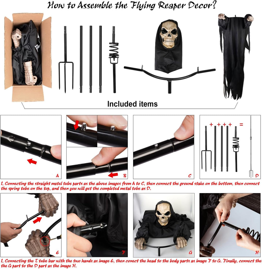 LarpGears Outdoor Halloween Skeleton Decorations, 7.8Ft Flying Rotated Skull ...