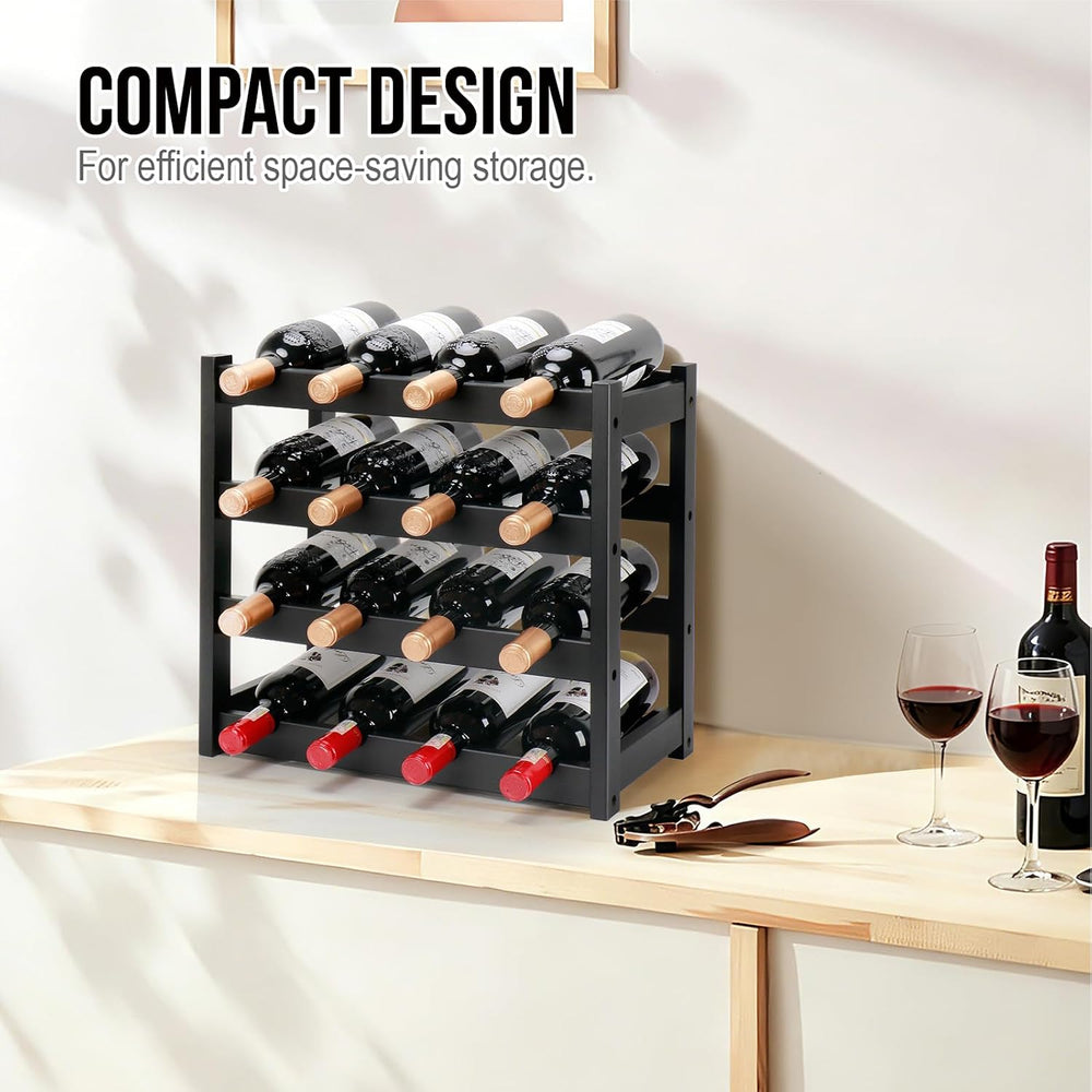 Bamboo Wine Rack, 4-Tier 16 Bottles Wine Storage Cabinet Shelf