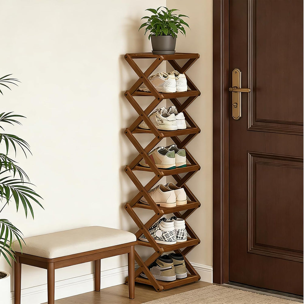 YYW Shoe Rack, Foldable Bamboo Shoes Shelf, Freestanding Shoe Storage Organis...