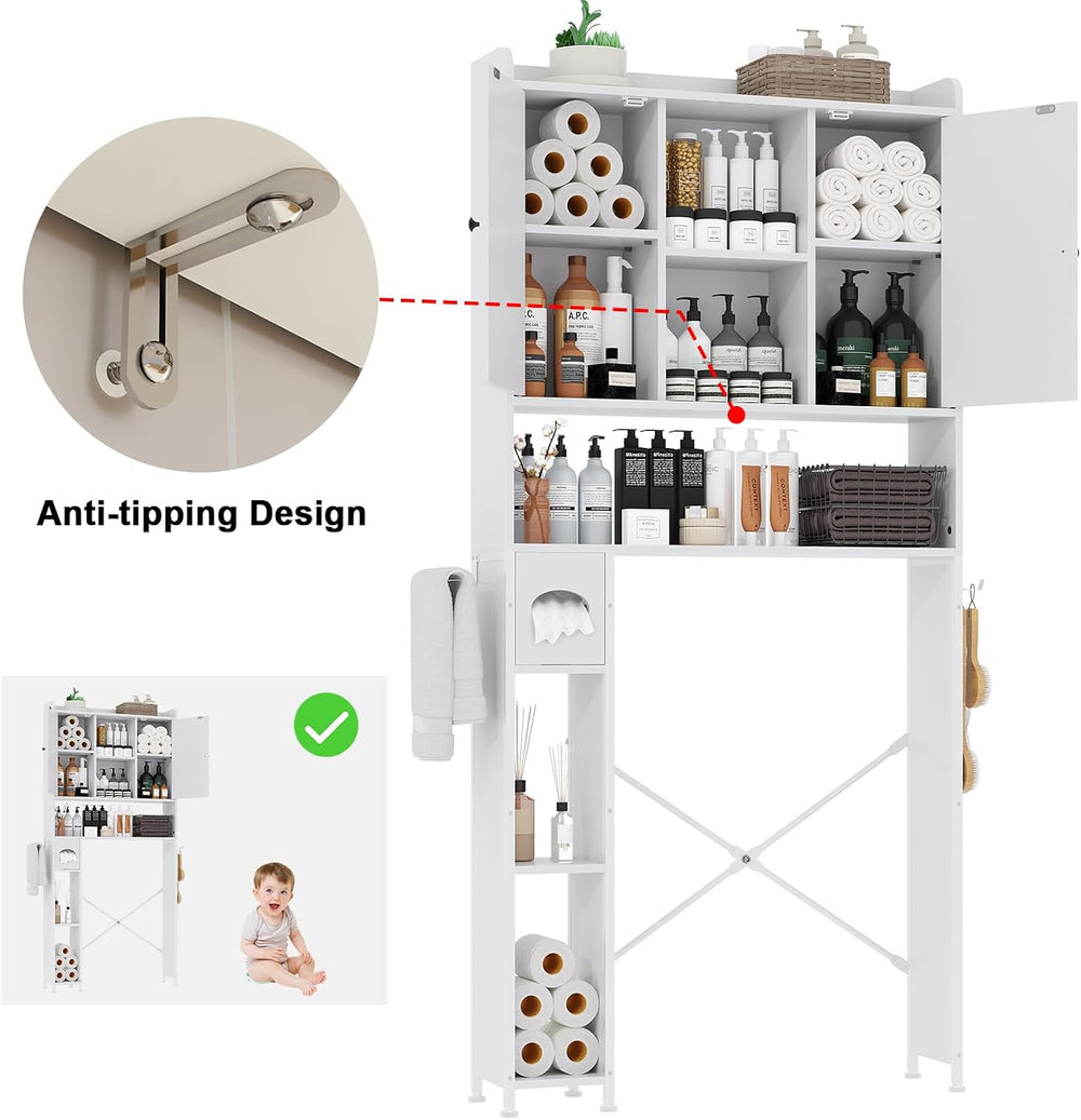 32"W Over The Toilet Storage Cabinet with Adjustable Shelves,White