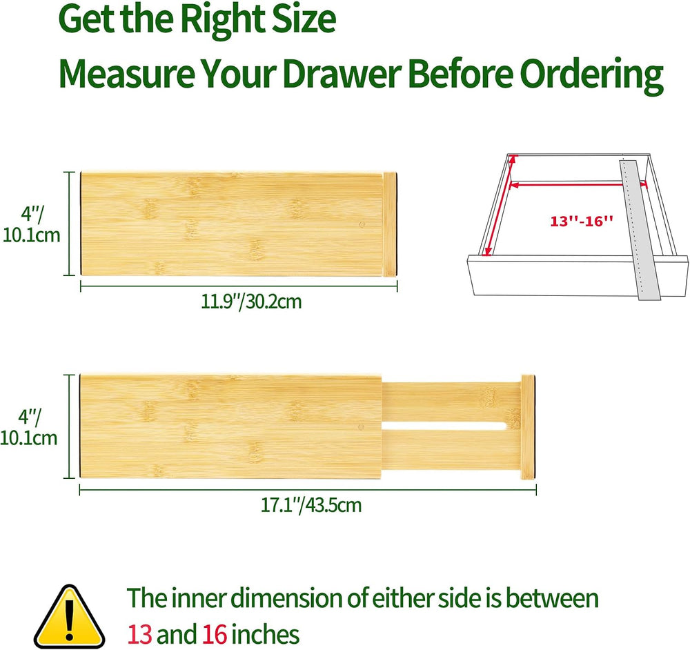VaeFae 3 Pack Bamboo Drawer Dividers, 4" High Adjustable 11.9-17.1"...
