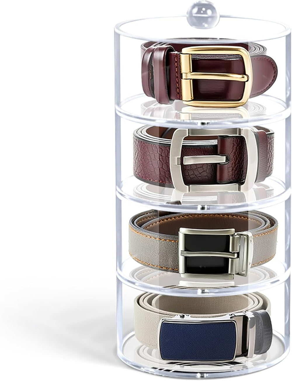 Belt Organizer, 4-Tier Acrylic with Dust Cover, for Closet, Clear