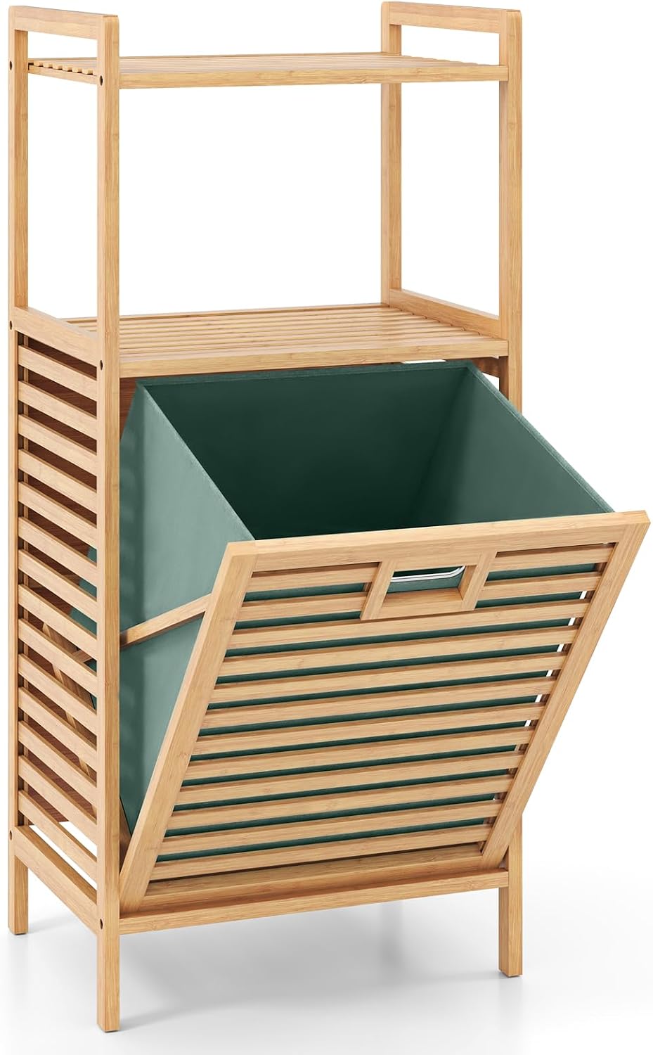 RELAX4LIFE Laundry Hamper Bamboo W/Removable Liner, 2-Tier Shelves Tilt-out D...