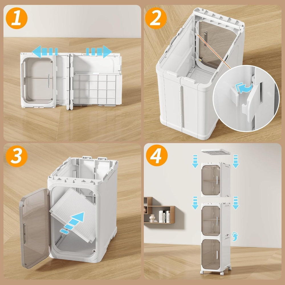 3 Tier Slim Bathroom Storage Cabinet, Foldable and Movable, White
