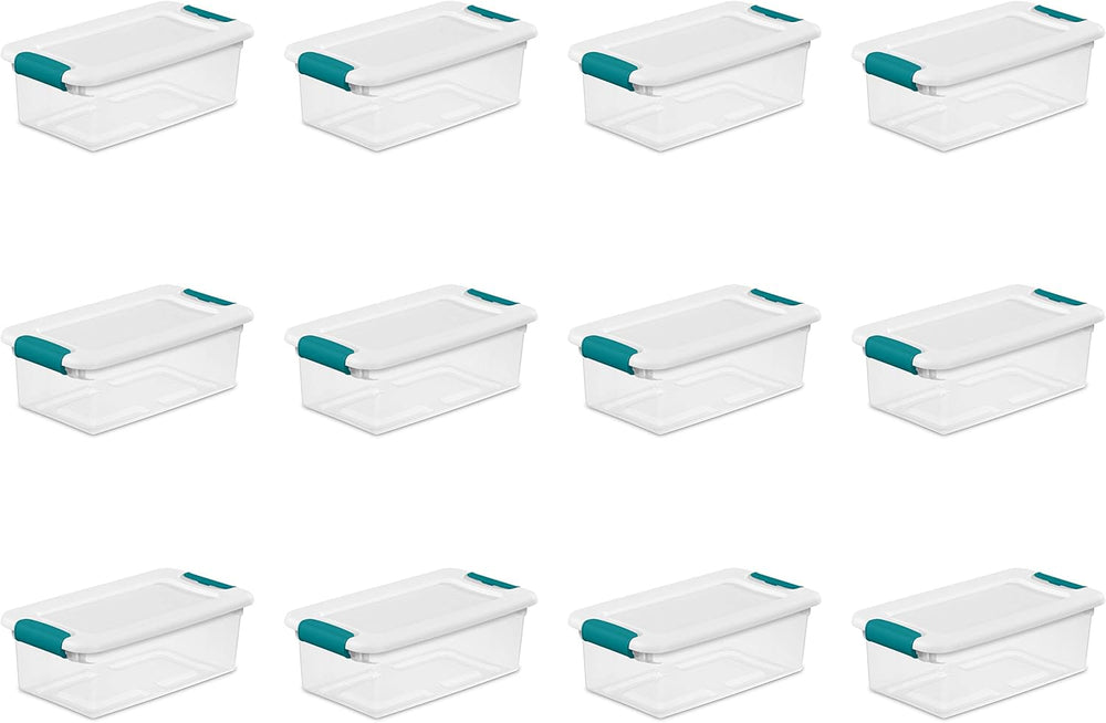 Sterilite 6 Quart Latching Box, Small Clear Plastic Storage, White, 12 Pack