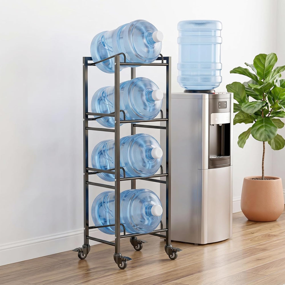 5 Gallon Water Jug Holder with 4 Locking Casters, 4-Tiers Water Jug Stand