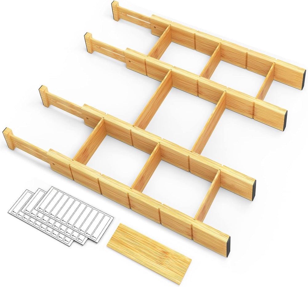 SpaceAid Bamboo Drawer Dividers with Inserts and Labels, Kitchen Adjustable D...