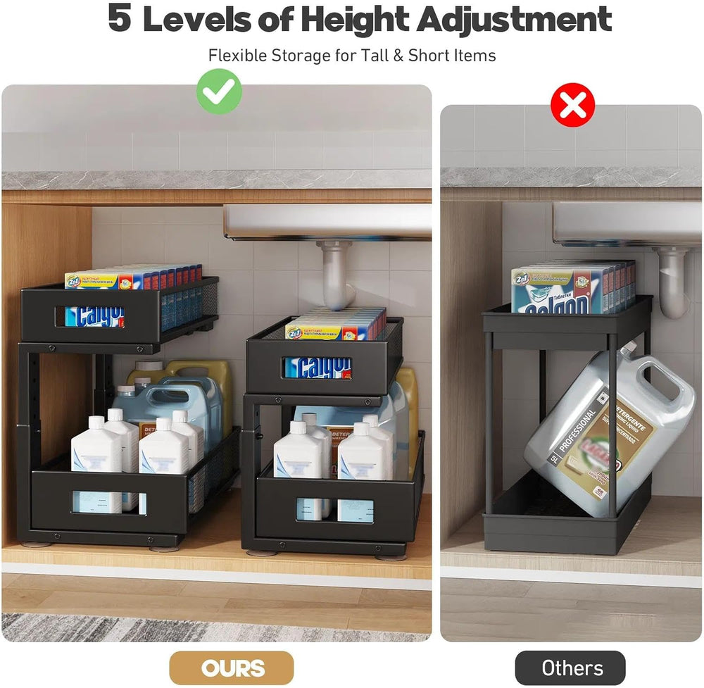 2 Packs 19IN Depth Under Sink Organizer, 2-Tier Pull Out Cabinet Organizer Wi...