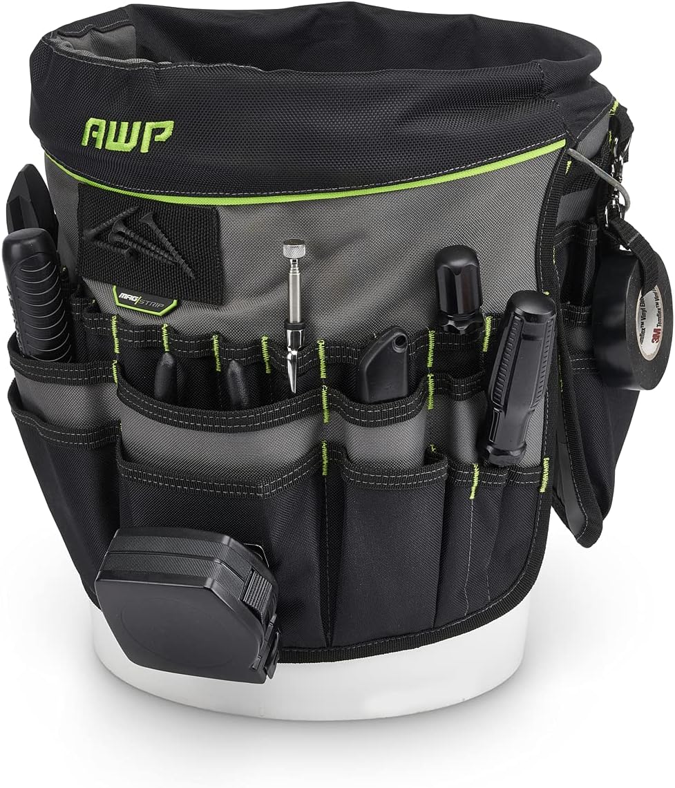 AWP Exterior Hanging Bucket Tool Organizer | 51 Pocket Water-Resistant Bucket...