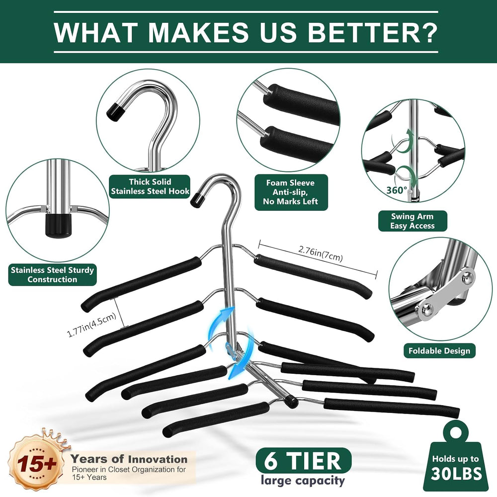 DOIOWN Clothes Hangers Space Saving: 6 Tier Coat Hanger Space Saving Hangers ...