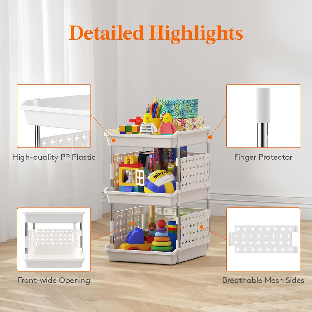 Lifewit 3 Tier Plastic Stackable Storage Baskets for Clothes 1 Pack, White