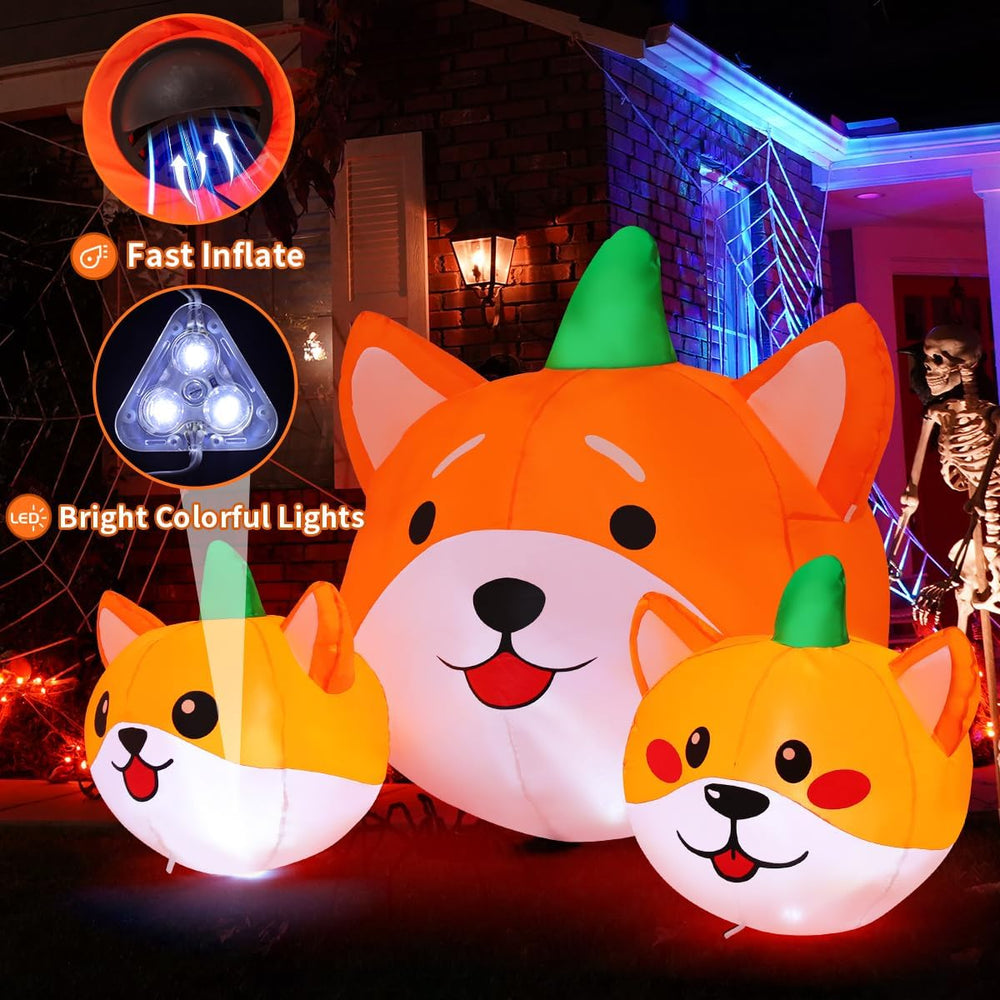 GOOSH 5 FT Long Halloween Inflatables Pumpkin Dog Outdoor Decorations Blow Up...