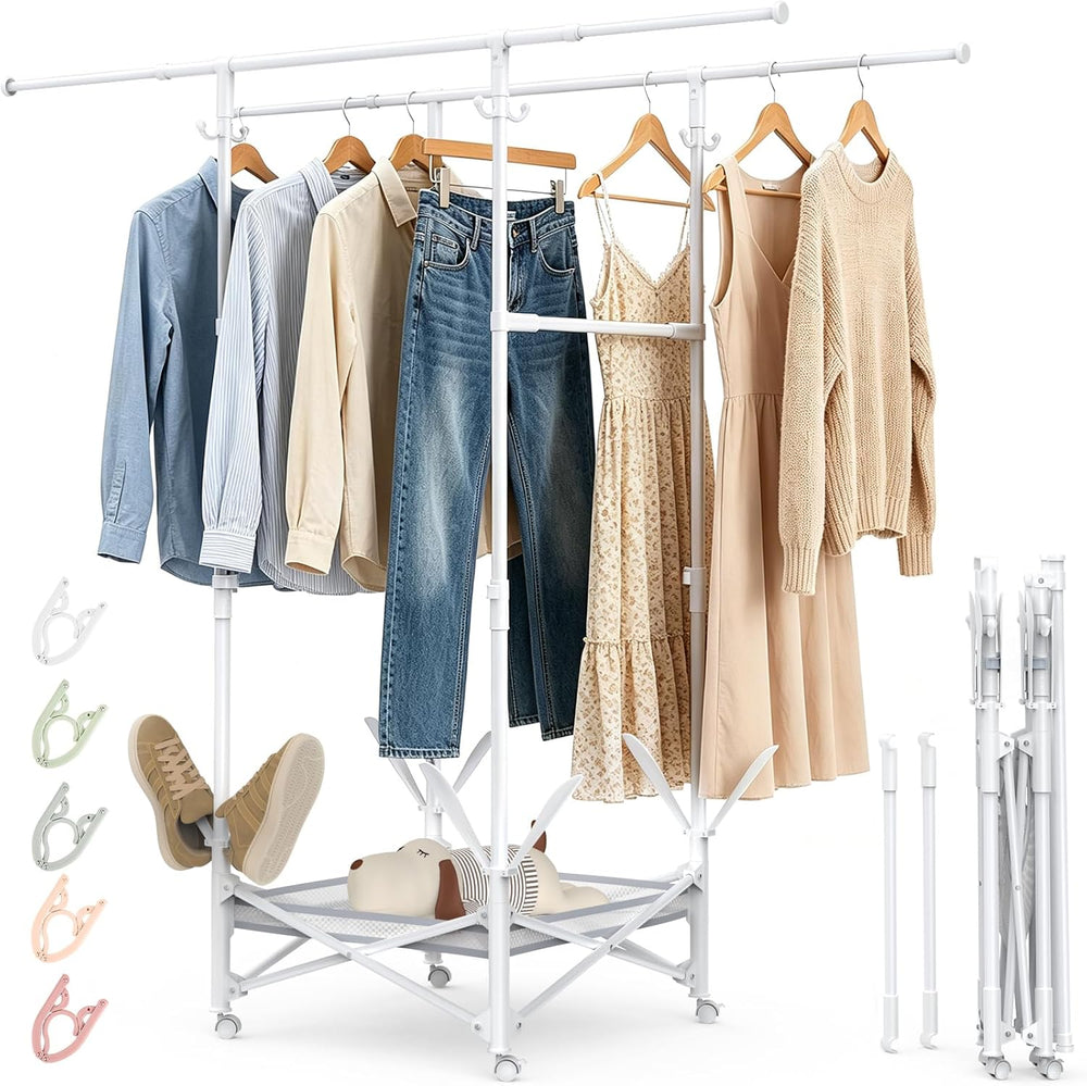 Portable Foldable Clothes Drying Rack - Adjustable Double Extendable Rods (33...