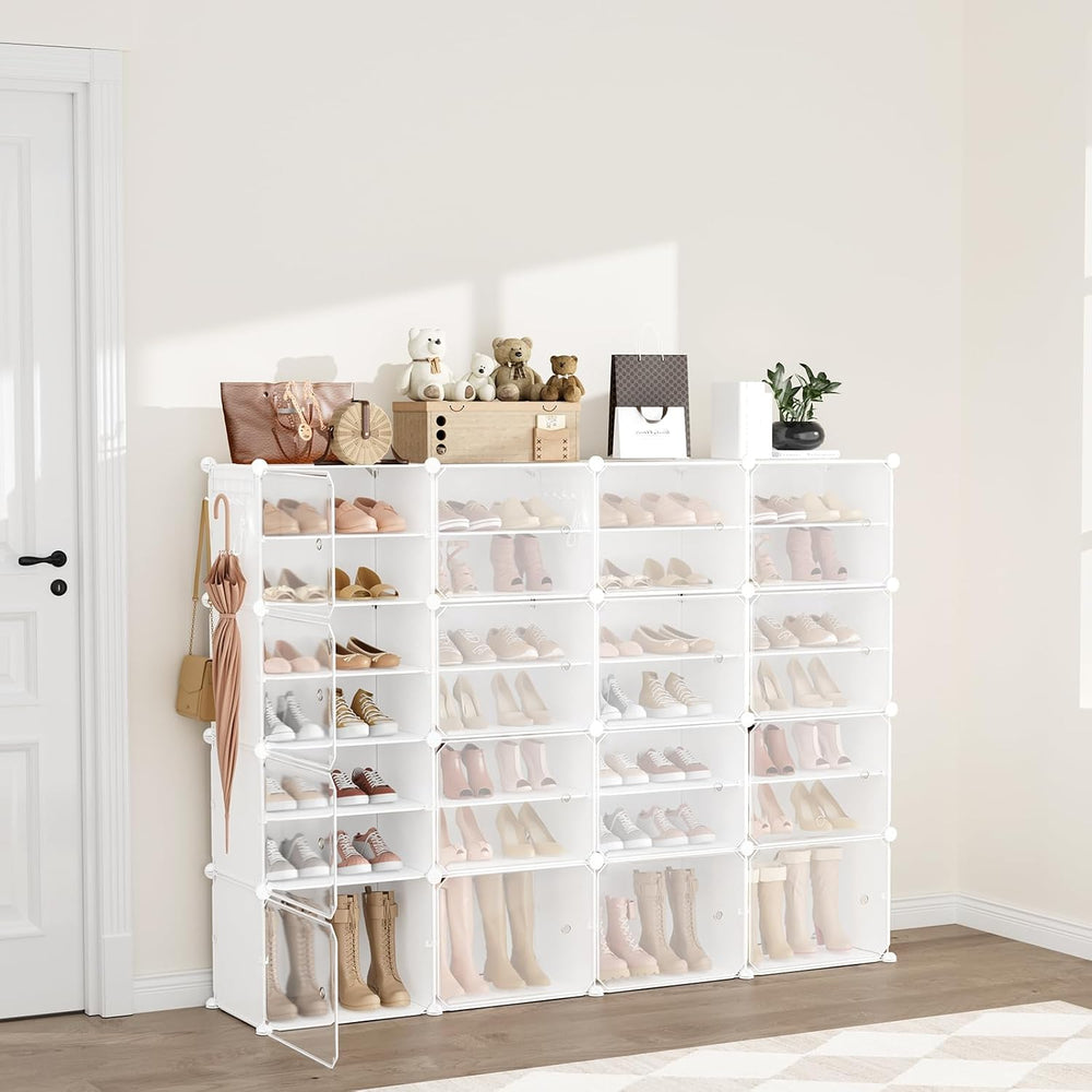 Portable Shoe Rack Organizer with Door, 64 Pairs Shoe Storage Cabinet Easy As...
