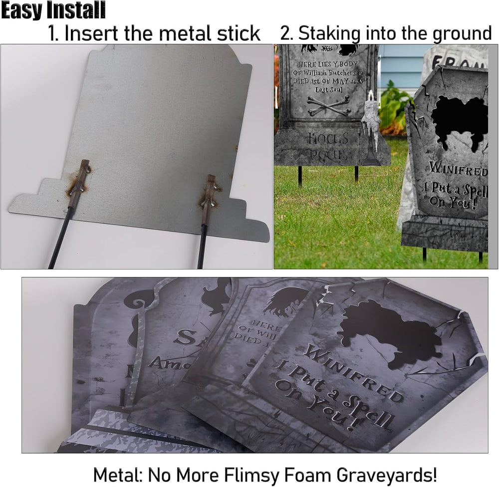 Metal Halloween Graveyard Tombstones Yard Stakes Signs