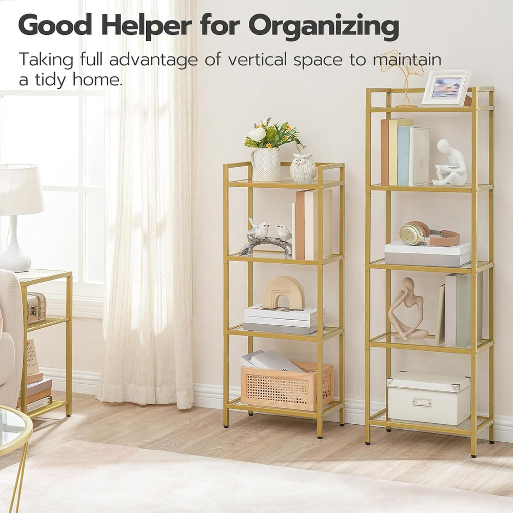 HOOBRO 5-Tier Gold Shelf, Narrow Book Shelf, Display Cabinet with Glass Bookc...