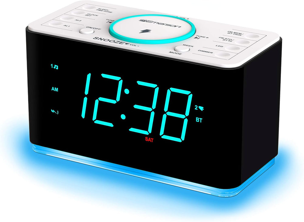 Emerson Smartset Wireless Charging Dual Alarm Clock Radio with PLL FM, 15 Wat...