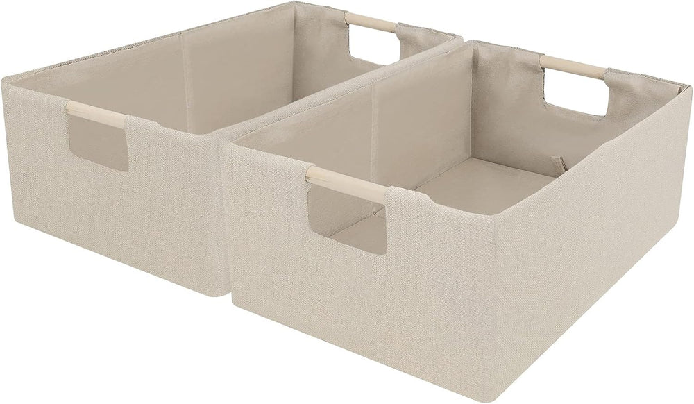 ANMINY 4PCS Fabric Storage Bins Baskets with Wooden Handles, 16.5 x 12 Inch