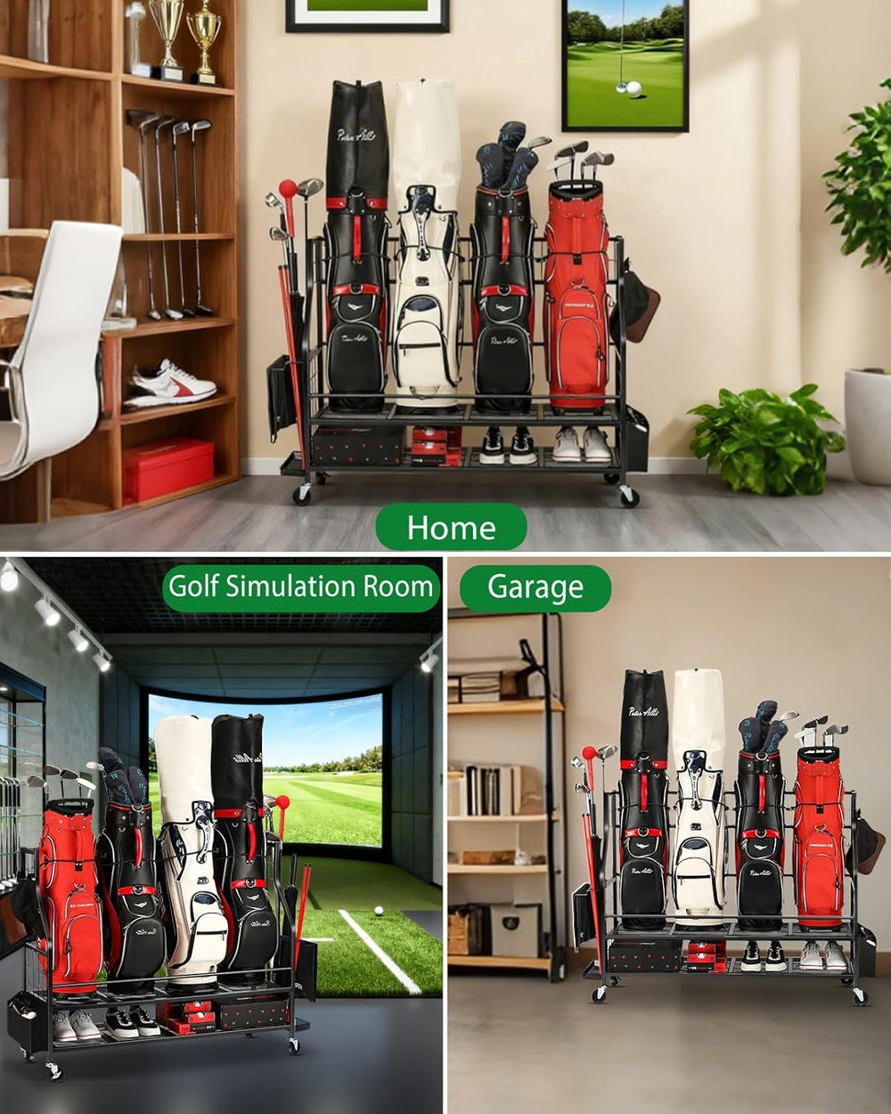 FHXZH Golf Bag Storage Garage Organizer - Golf Bag Stand with Wheels