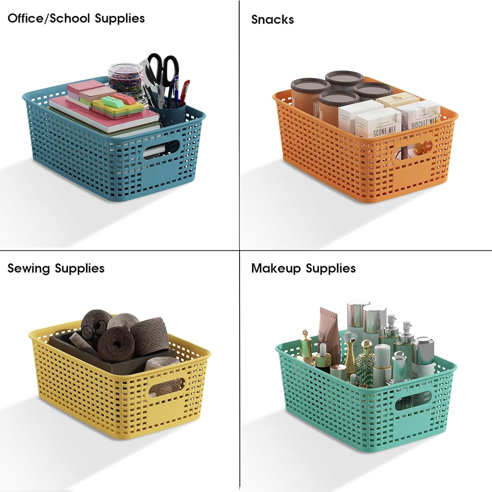 Colorful Plastic Storage Baskets for Organizing, 12 Pack