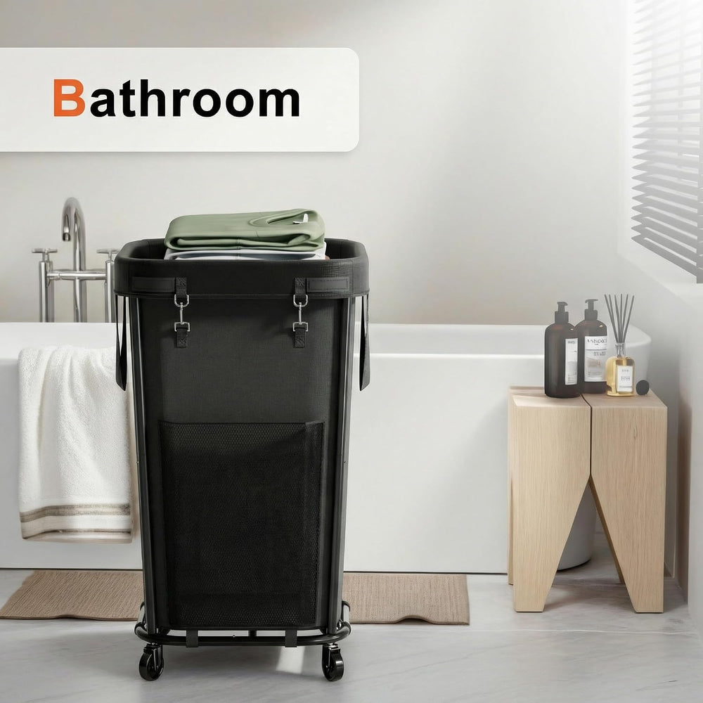 Laundry Basket with Wheels Rolling Laundry Basket, Removable Laundry Bag Desi...