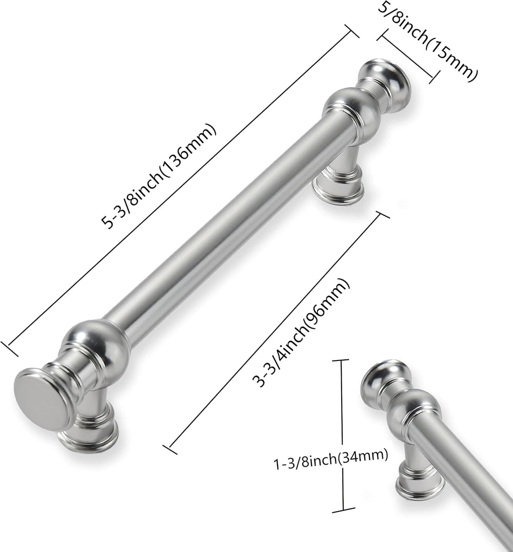 10-Pack 3-3/4inch(96mm) Hole Center Brushed Satin Nickel Cabinet Pulls Solid ...