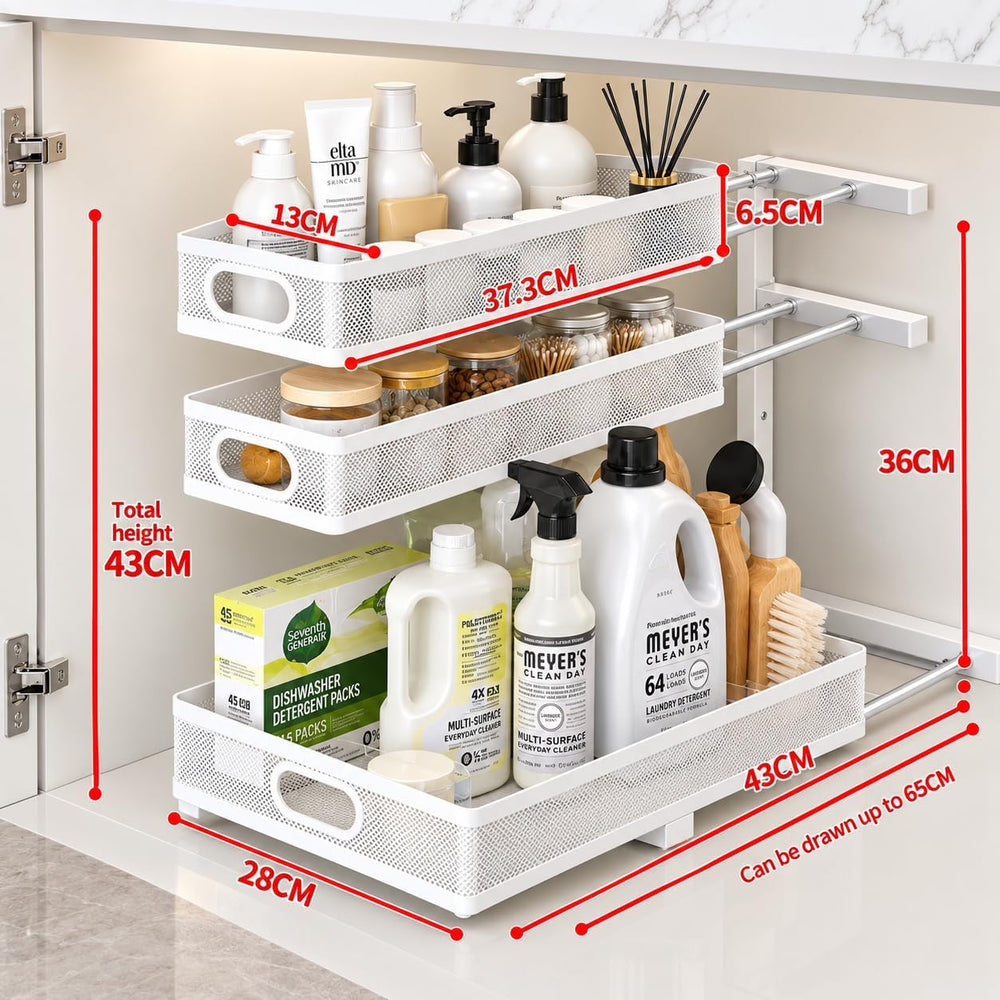 Under Sink Organizer, 2 Pack 3 Tier Sliding Cabinet Organizer, Pull Out Stora...