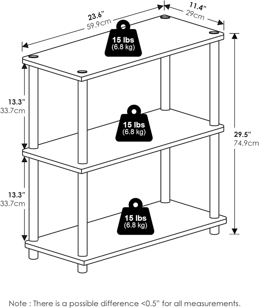 Furinno Turn-N-Tube Storage Shelves, 3-Tier Book Shelf, Corner Shelf, Toolles...