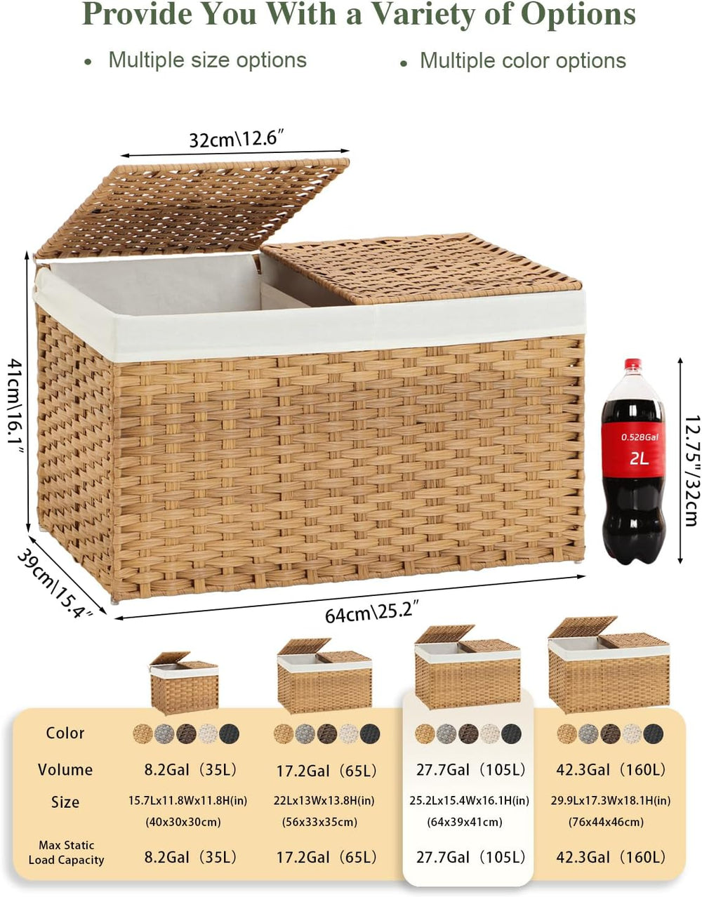 Storage Basket with Lid, 2-Lid PE Rattan Storage Bin, Natural