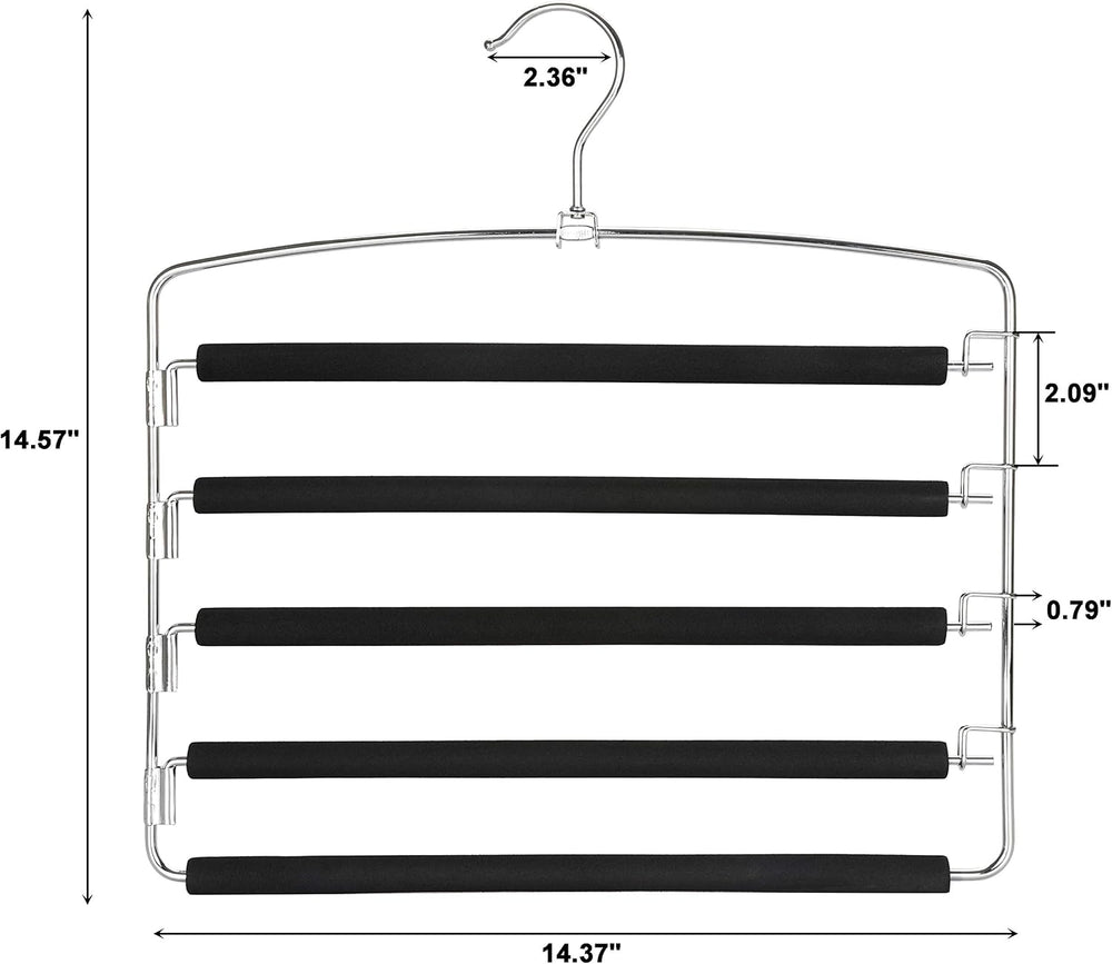 TOPIA HANGER Pants Hangers Space Saving with 5 Tiers Non-Slip Foam Padded
