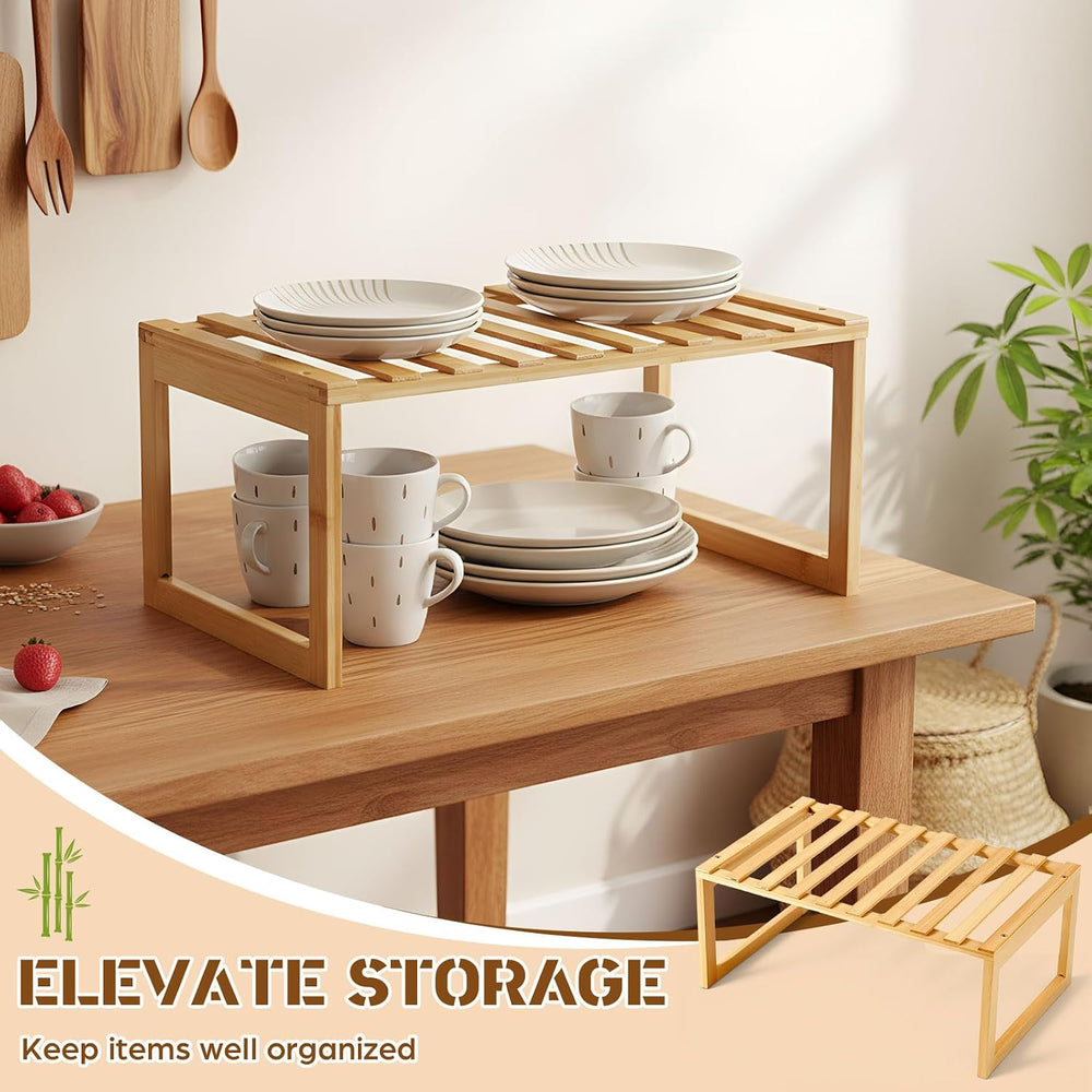 2 Pcs Kitchen Cabinet Organizer Bamboo Bookshelf Bamboo Kitchen Shelves, Cabi...
