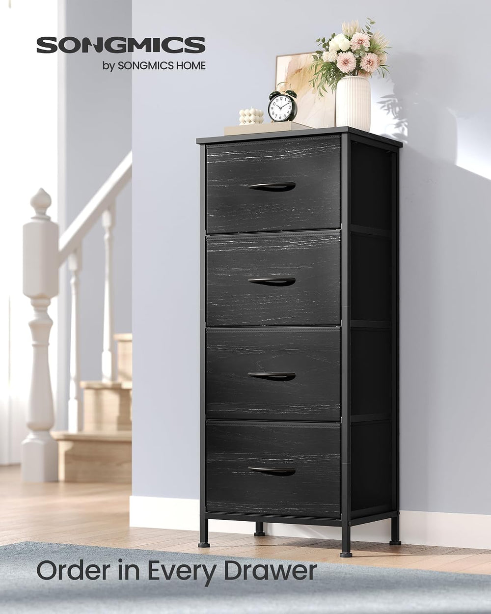SONGMICS Dresser for Bedroom, Tall Dresser with 4 Fabric Drawers