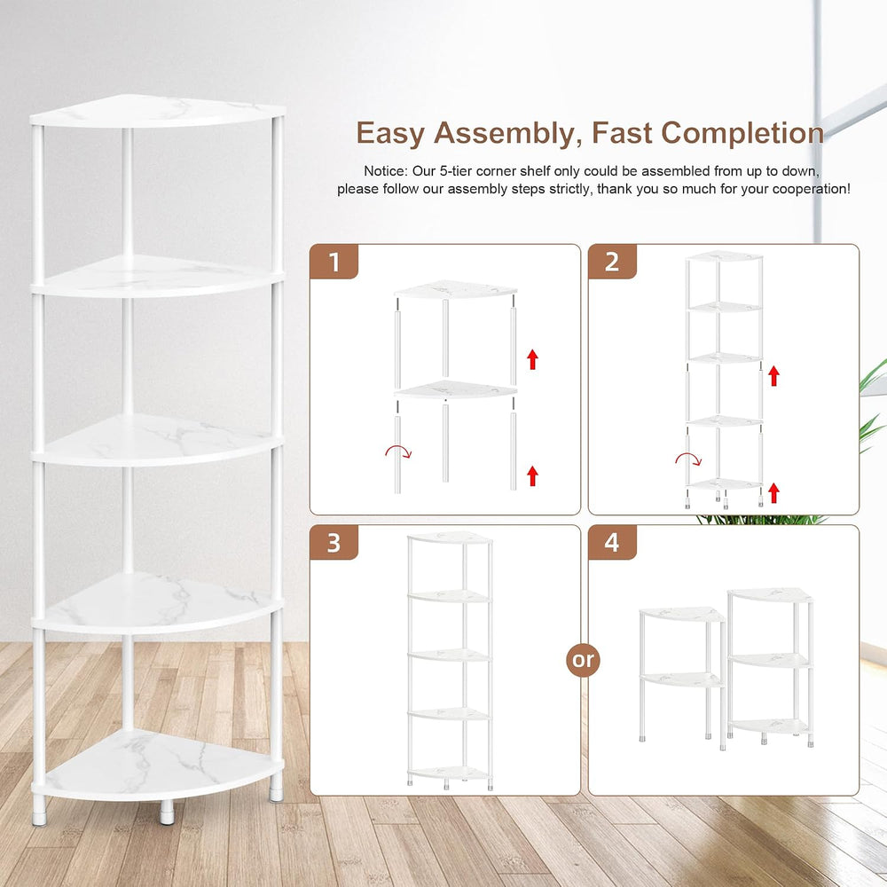 5 Tier Corner Shelf Stand, 44.1", Marble White