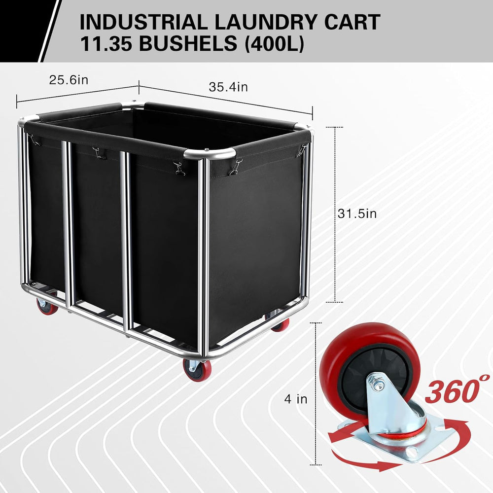 Commercial Laundry Cart with Wheels,400L for Hotel,Home (Black)