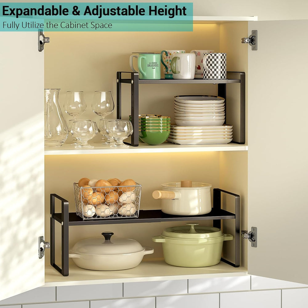 2 Pack Expandable Cabinet Organizer Shelves, 88lbs High Weight Capacity, Stac...
