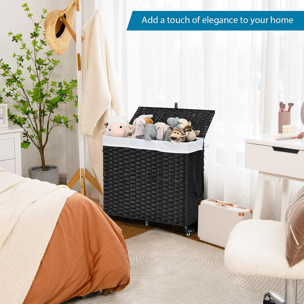GOFLAME Laundry Hamper with Lid and Wheels, 125L Hand Woven Rattan Laundry Ba...