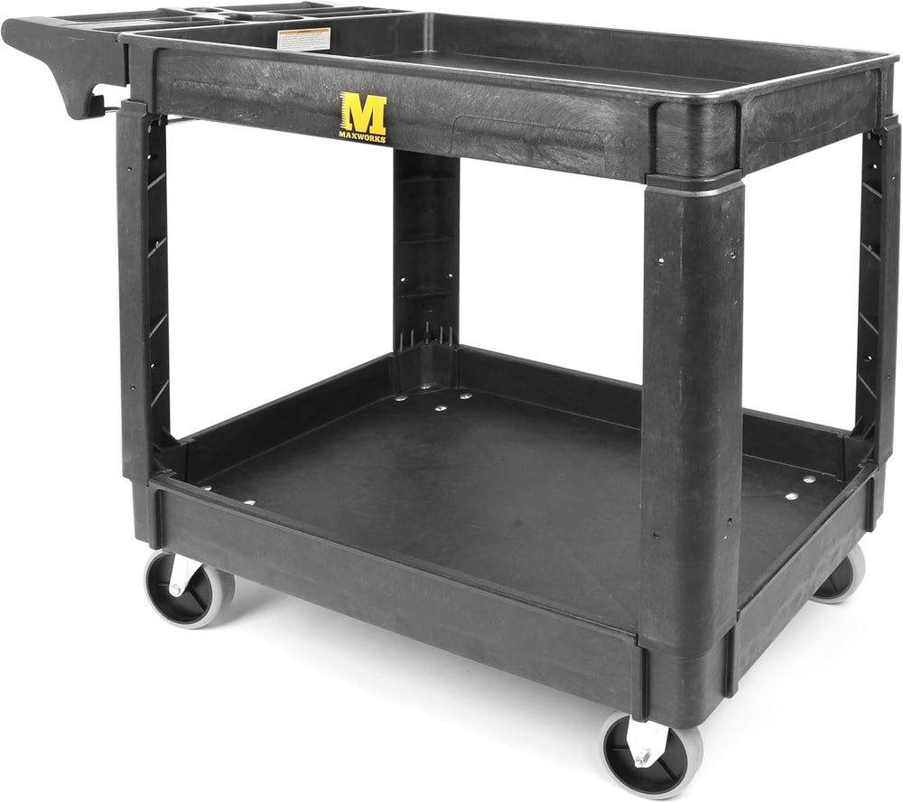 MaxWorks Heavy Duty 2‑Shelf Service Cart 500 lb Capacity Polypropylene Utilit...