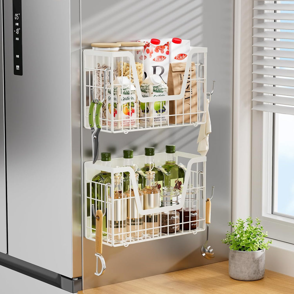 2 Set Magnetic Fridge Shelf, White Magnetic Fruit Basket for Fridge