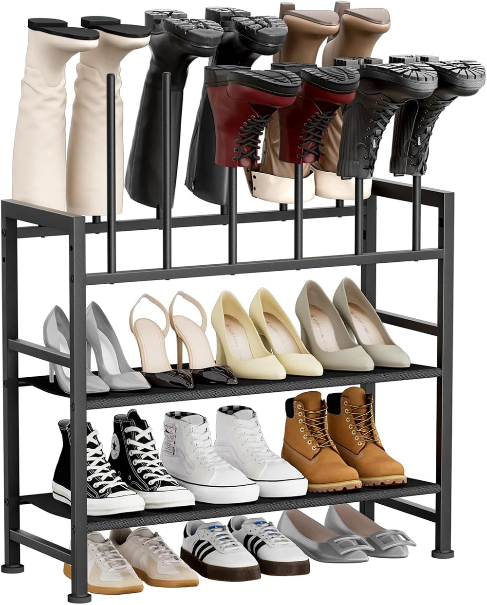 DIMJ Boot Rack 4-Tier - Black Metal Boot Storage Rack for Tall Boots Organize...
