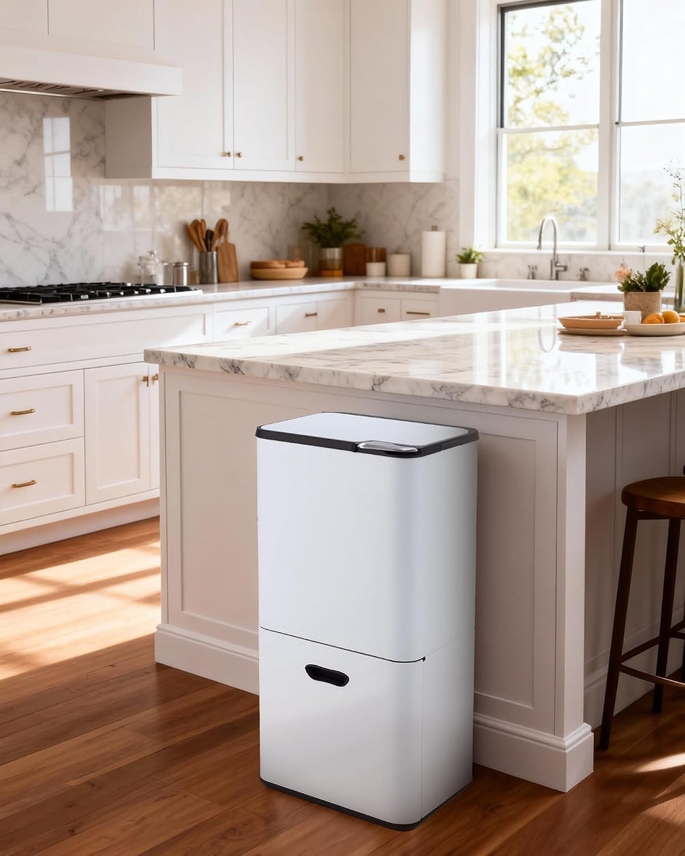 16 Gal Dual Trash Can with Recycle Bin and 3L Compost Bin, White