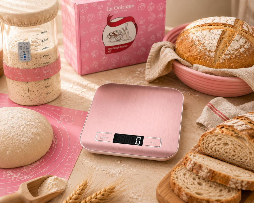 Pink Sourdough Starter Kit with Silicone Proofing Baskets, 36oz Starter Jar, ...