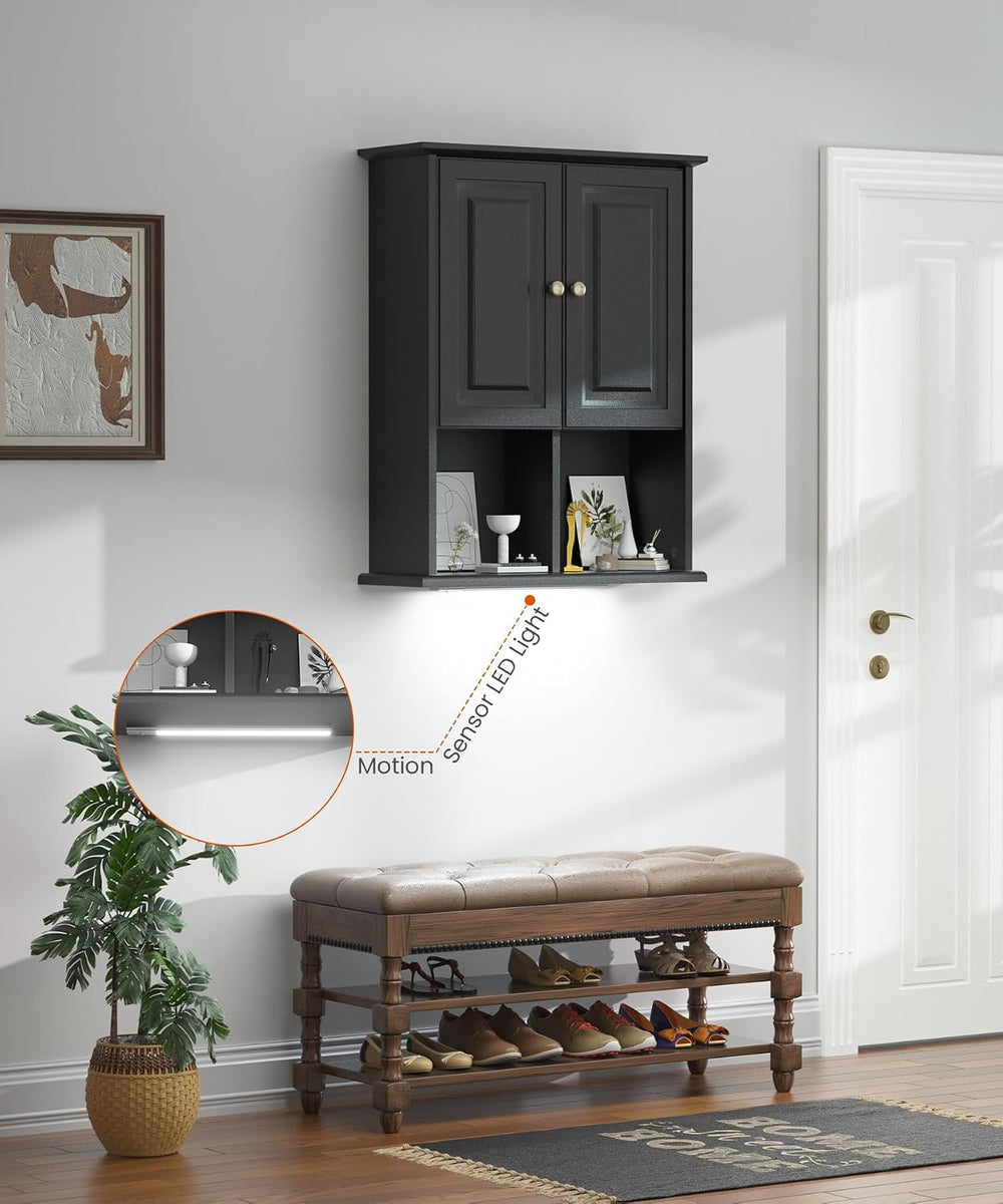 HAIOOU Bathroom Wall Cabinet with Motion Sensor Light, 23.6 Inch - Black