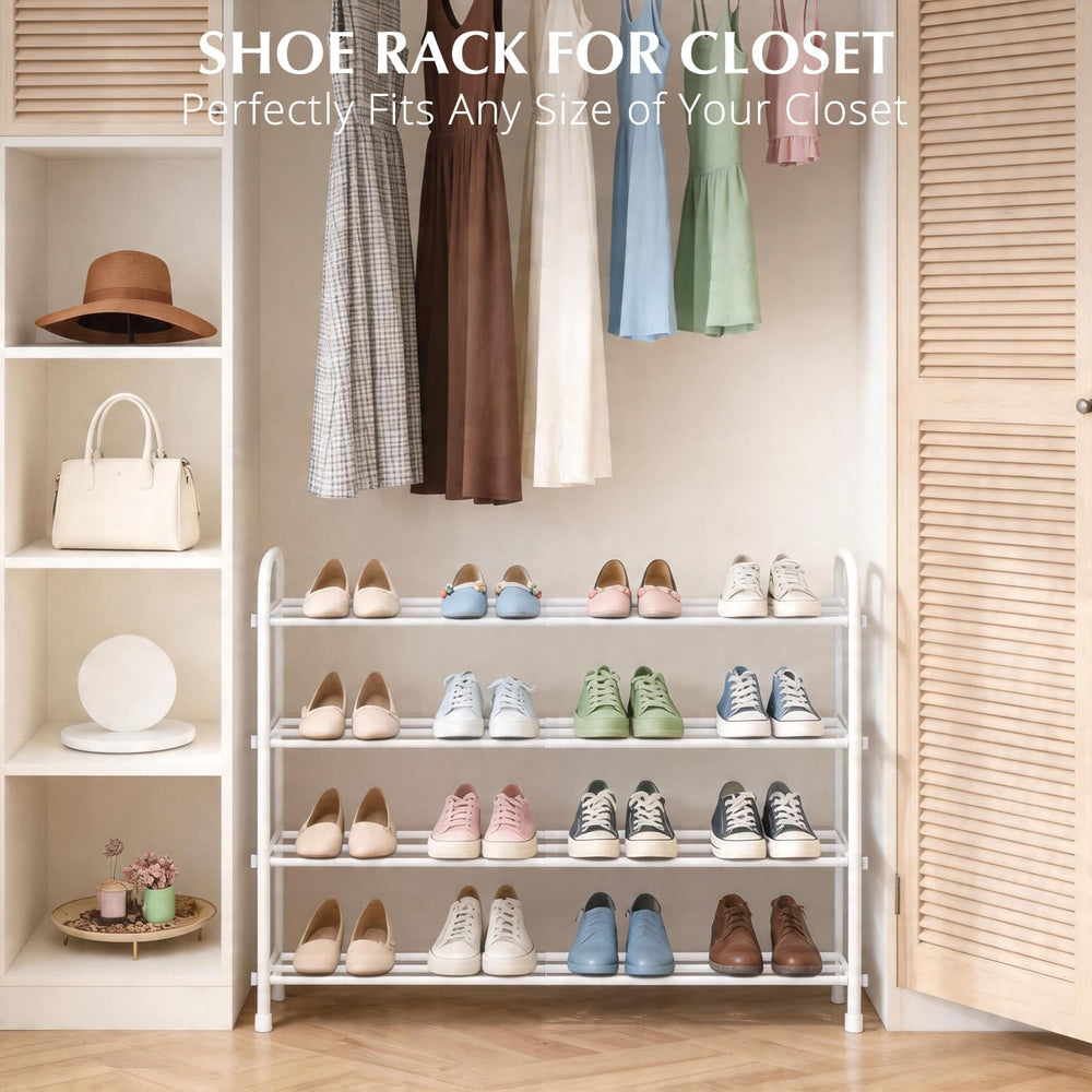 Expandable Shoe Rack for Closet & Entryway, Shoe Organizer, 4-Tier, White