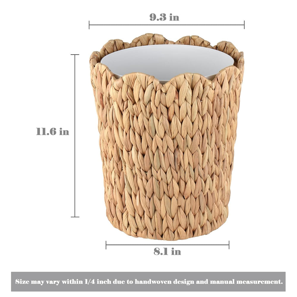 2.6 Gallon Scalloped Edge Wicker Waste Basket with Removable Plastic Liner, H...
