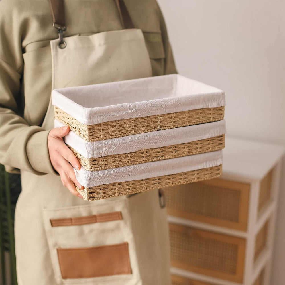 YRJJ Paper Rope Woven Storage Baskets, Delicate Storage Box for ShelvesBathro...